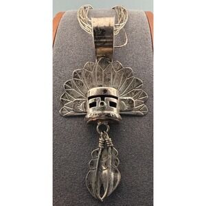 Vintage Navajo Kachina Headdress Pendant Necklace Sterling Silver BEAR Hallmark